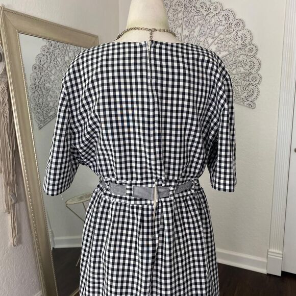 Vintage Made in USA Blue White Gingham Milkmaid Cottage Core Apron Midi Dress L - Picture 2 of 8